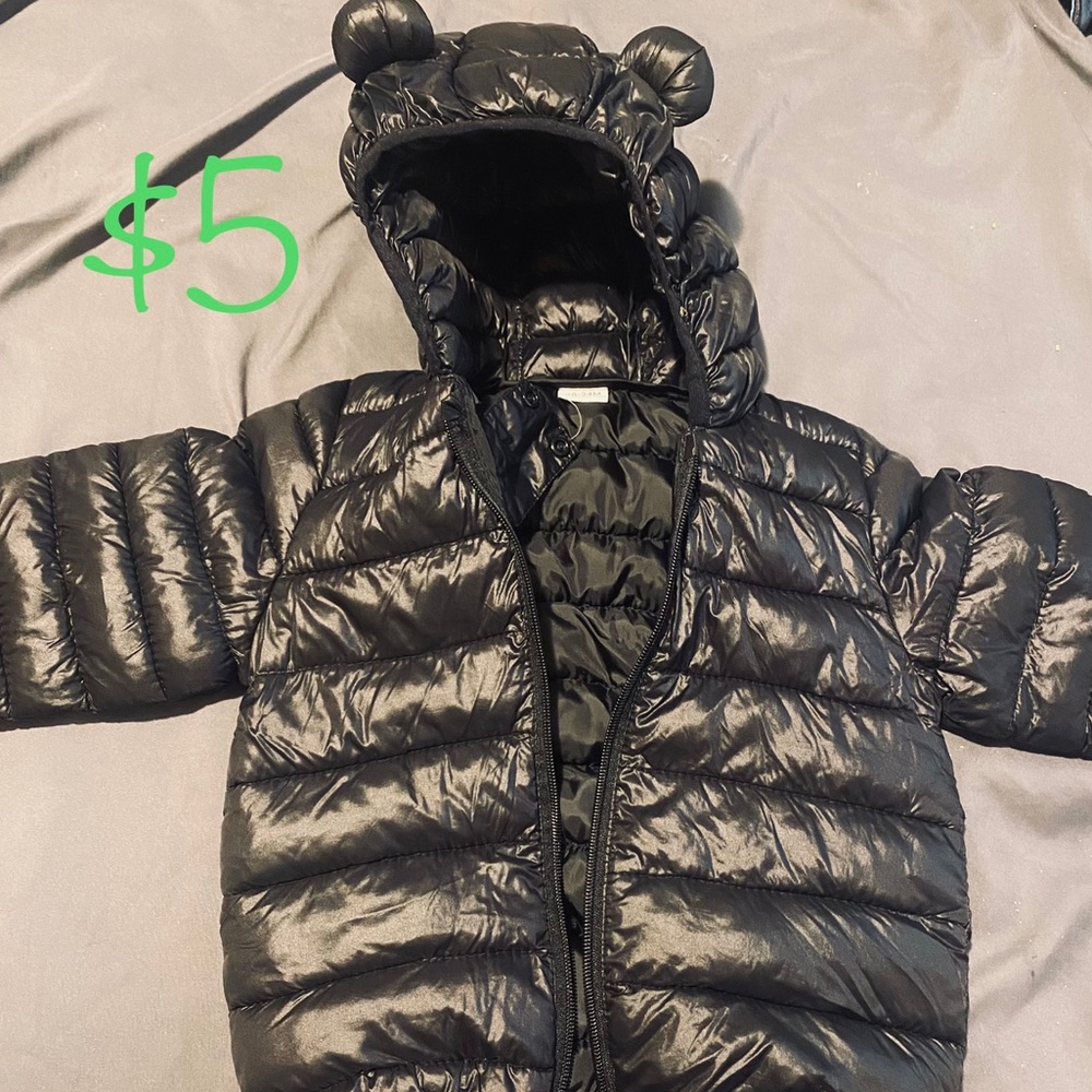 KIDS BLACK PUFFER WITH BEAR EARS $5